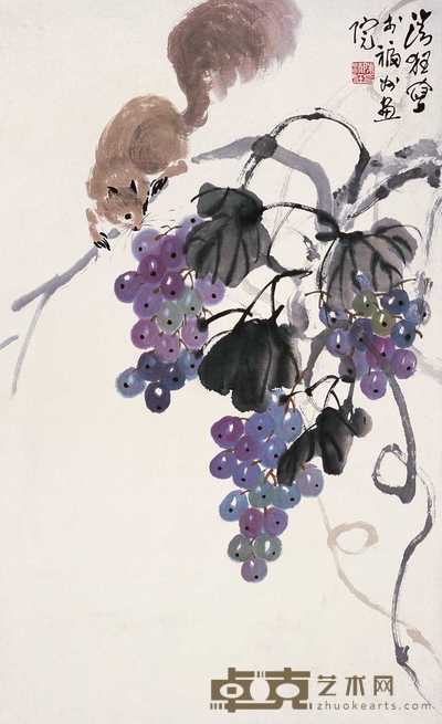 陈清狂 松鼠葡萄 镜心 82×49cm